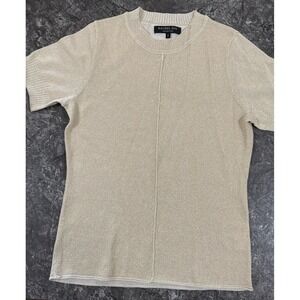 Rachel Roy Collection Womens Short Sleeve Gold Metallic Lightweight Sweater Sz S